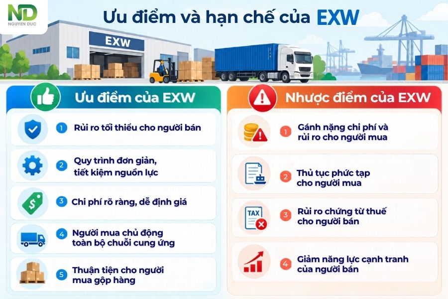 Ưu điểm và nhược điểm khi sử dụng điều kiện EXW
